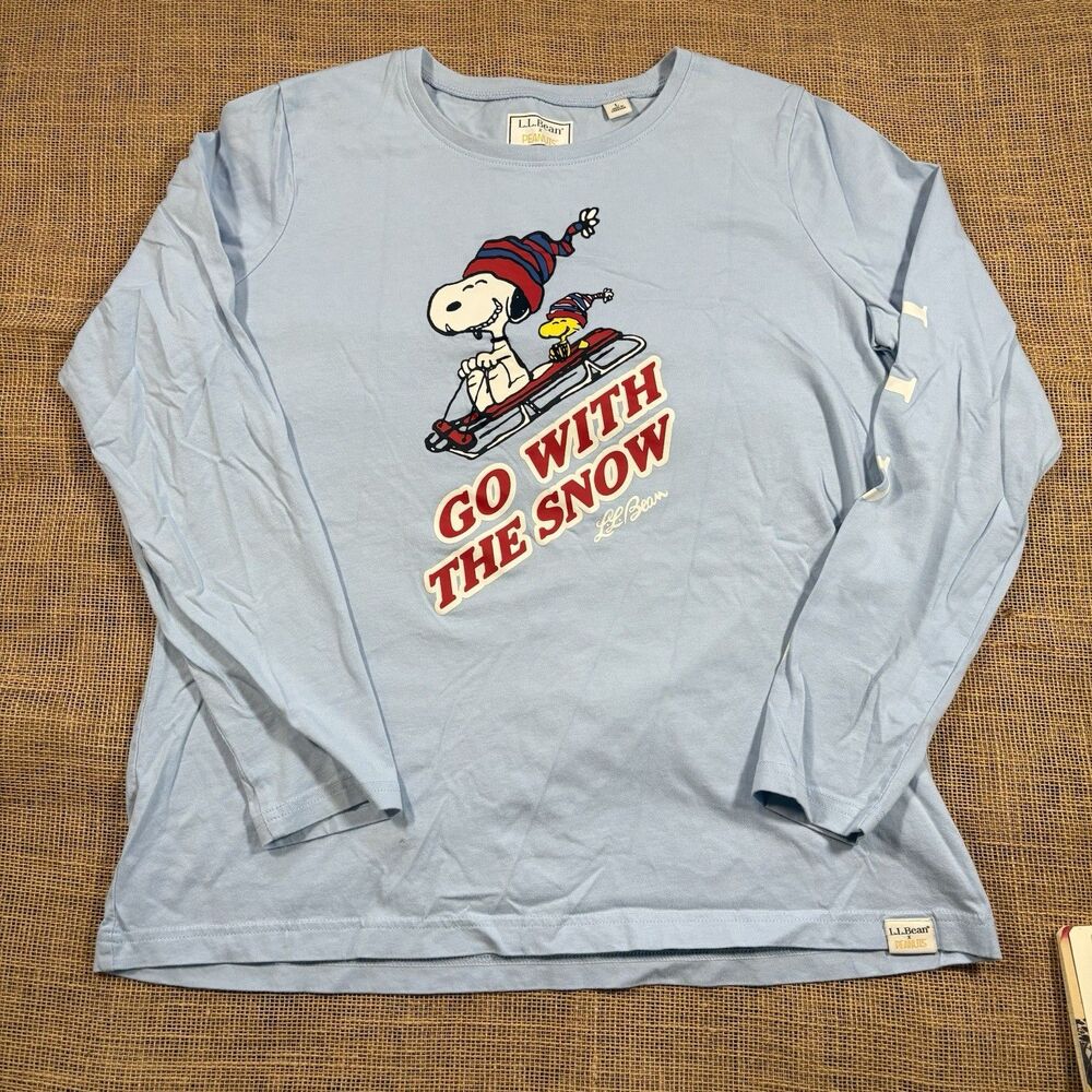 LL Bean x Peanuts Snoopy Woodstock 'Go With The Snow' Long Sleeve Size Large